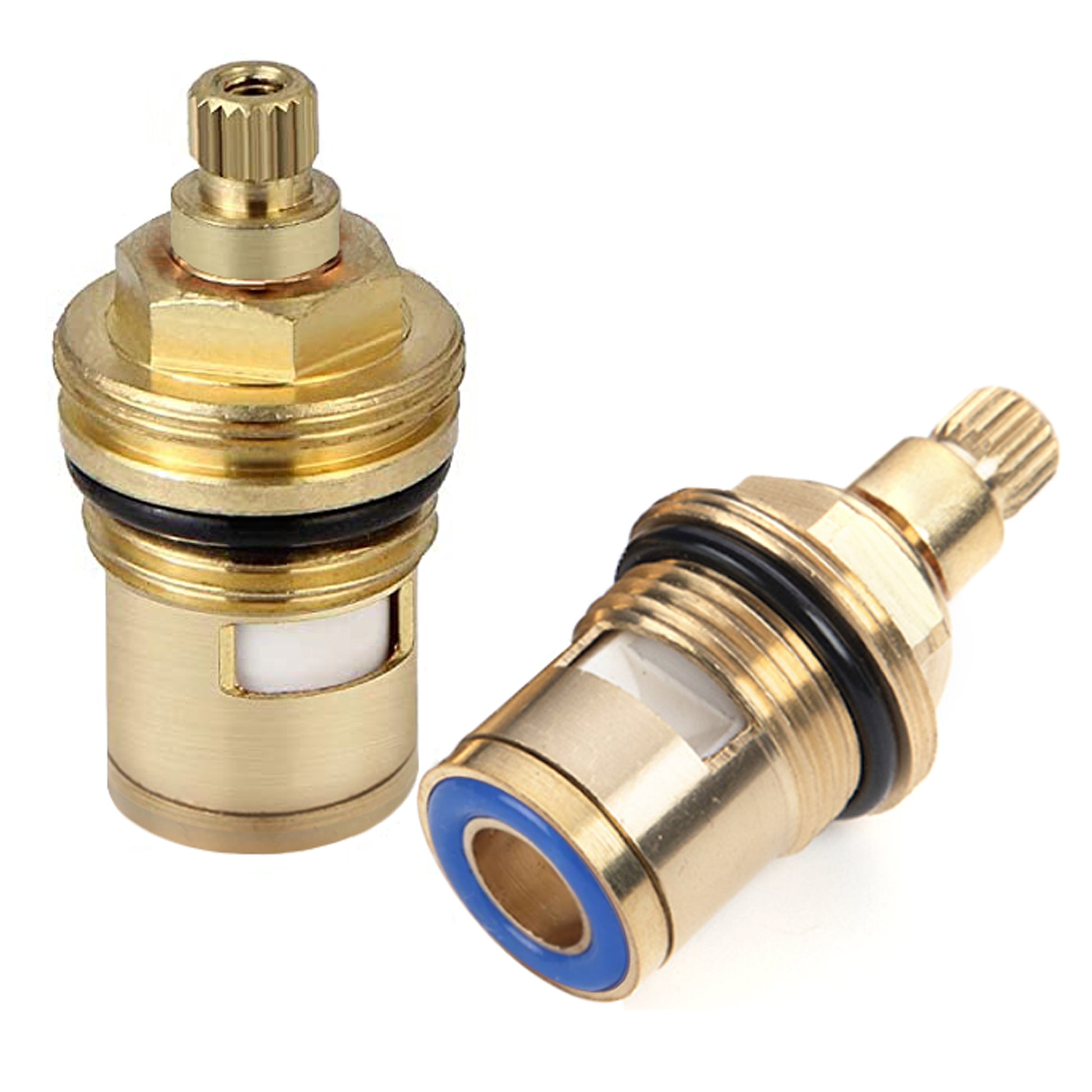 Novatto bath faucet cartridge W04-CAR, close-up of the internal valve component for plumbing replacement parts