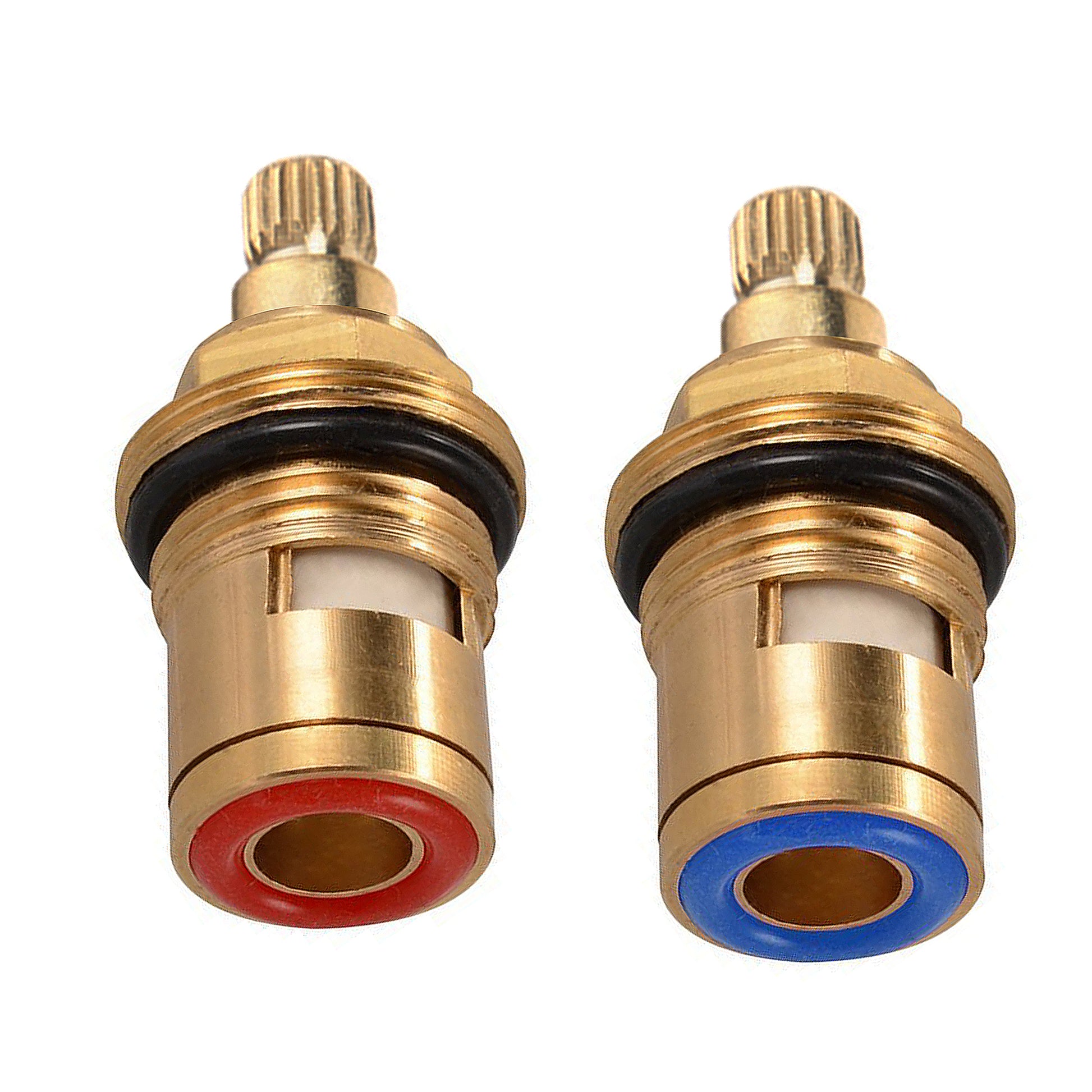 Novatto bath faucet cartridge W04-CAR showing hot and cold water control parts in a close-up view.