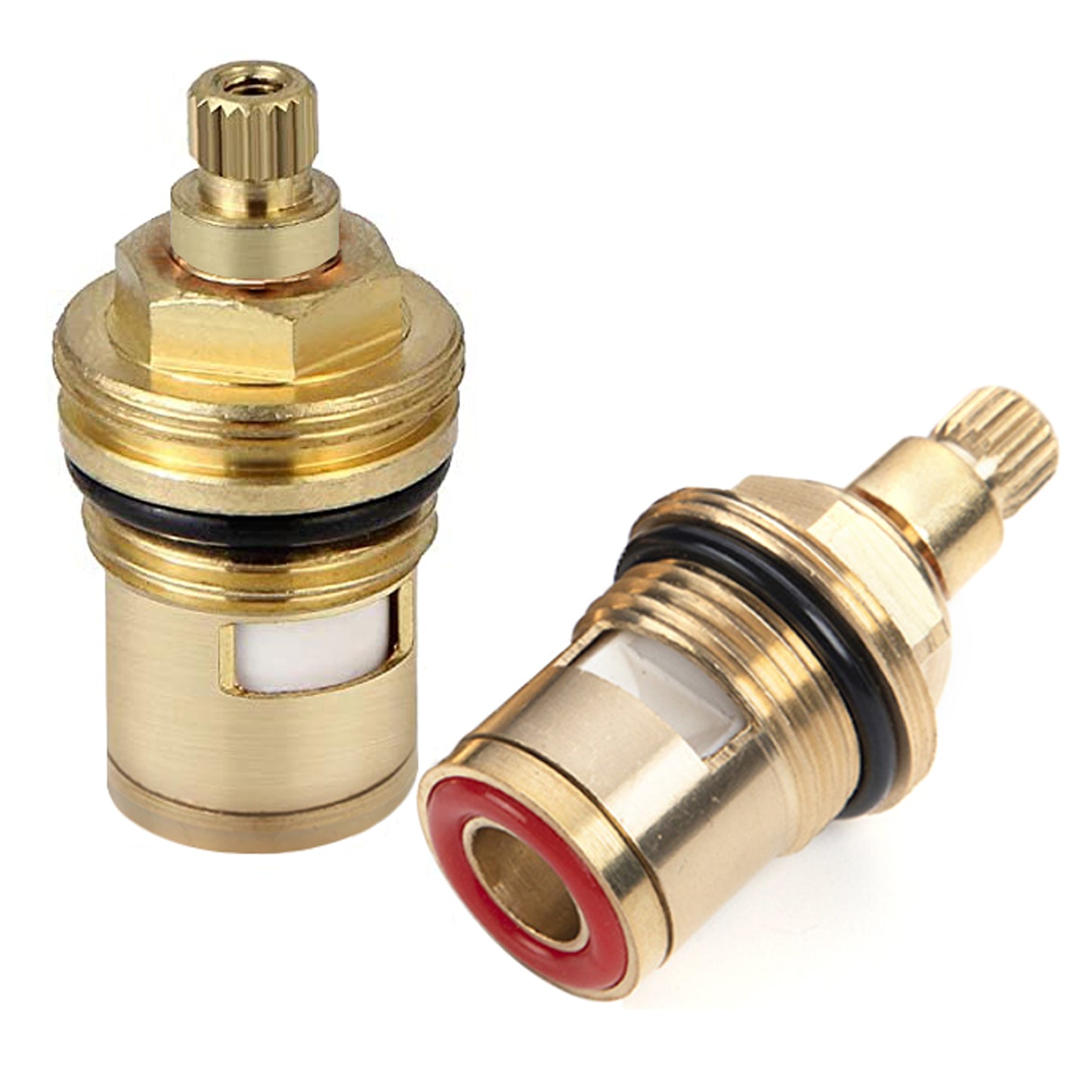 Novatto bath faucet cartridge W04-CAR showing hot and cold water controls in a close-up view