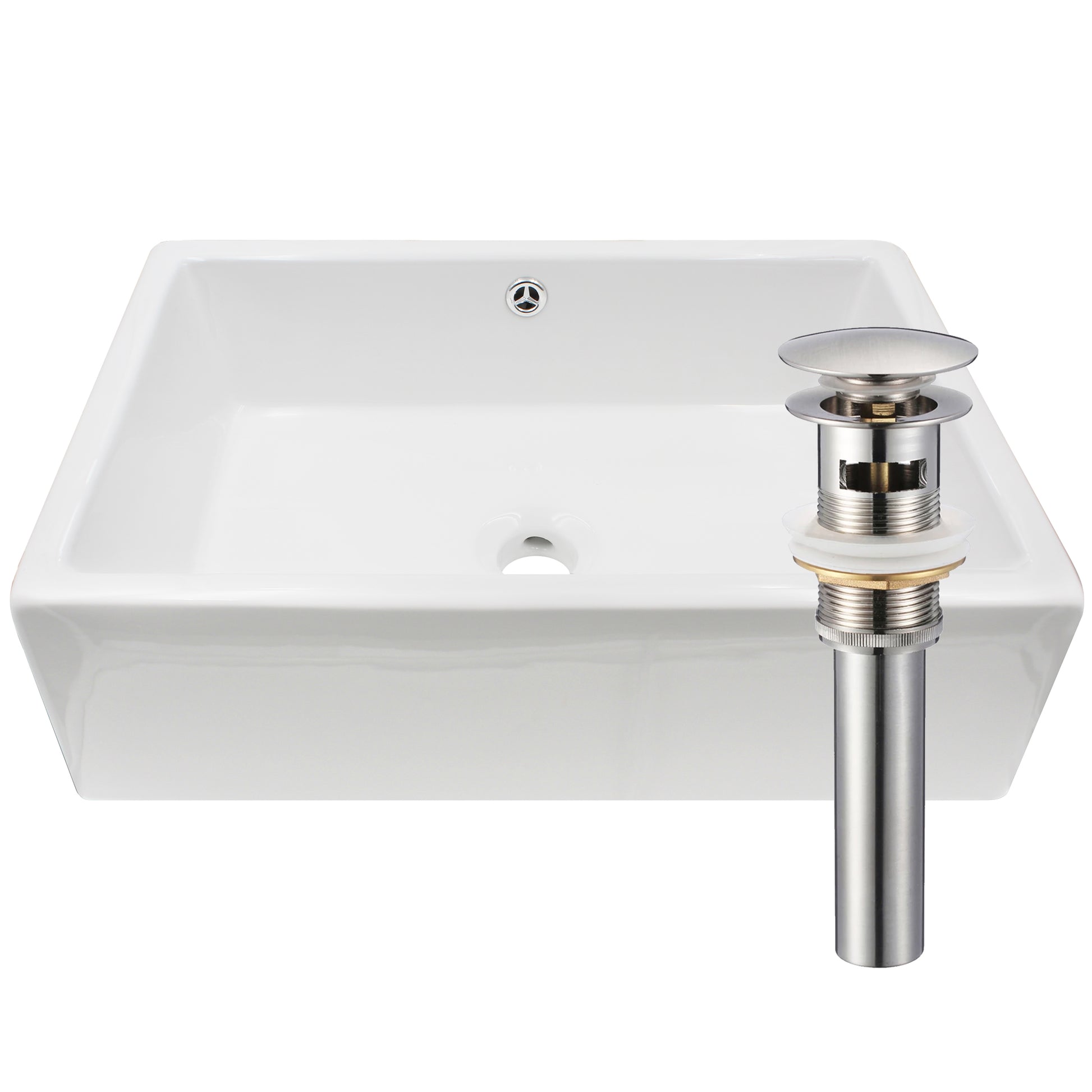 White porcelain vessel sink with overflow and rectangular shape, designed by Novatto for modern bathroom decor.