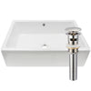 Rectangle bright white glossy porcelain vessel sink w/overflow and pop-up brush nickel drain with overflow
