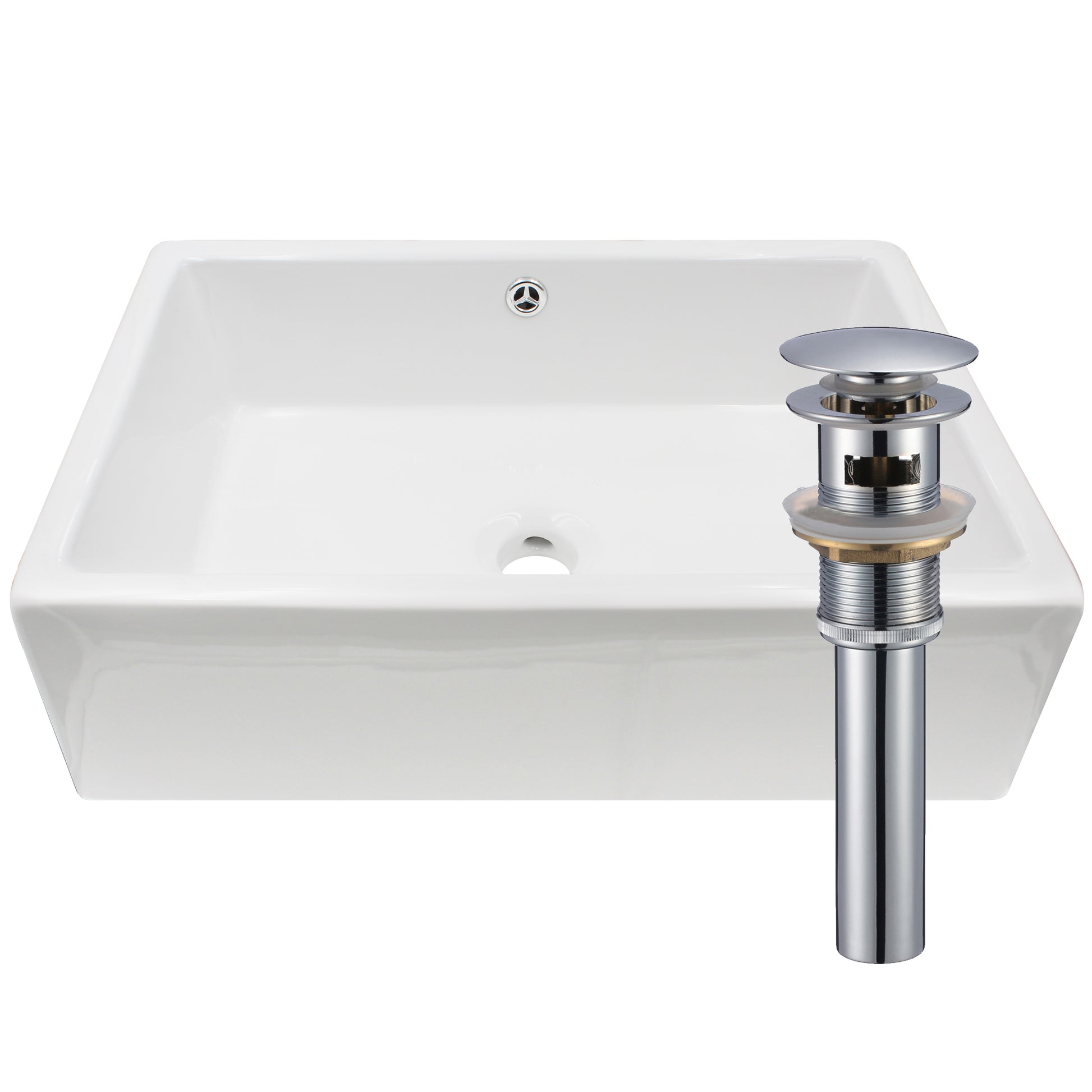 White porcelain rectangular vessel sink with overflow, Novatto NP-018131, showcasing smooth surface and modern design.