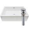 Rectangle bright white glossy porcelain vessel sink w/overflow and pop-up chrome drain with overflow