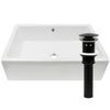 Rectangle bright white glossy porcelain vessel sink w/overflow and pop-up matte black drain with overflow