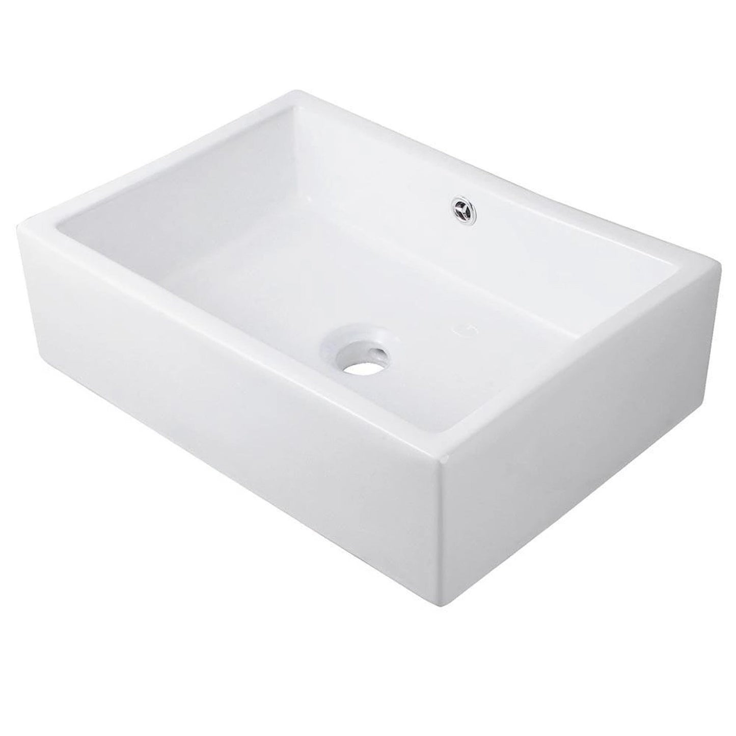 Rectangle bright white glossy porcelain vessel sink w/overflow