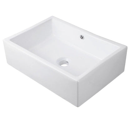 Rectangle bright white glossy porcelain vessel sink w/overflow