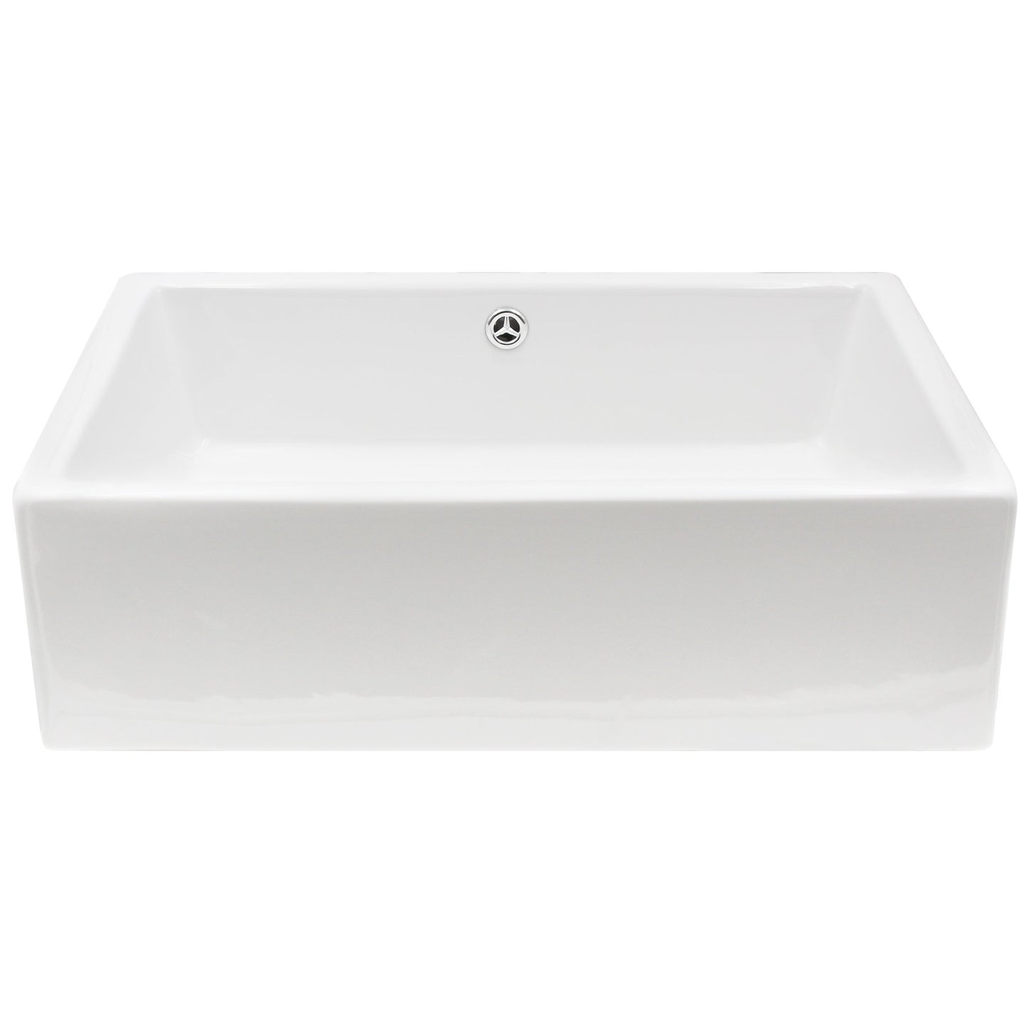 Rectangle bright white glossy porcelain vessel sink w/overflow