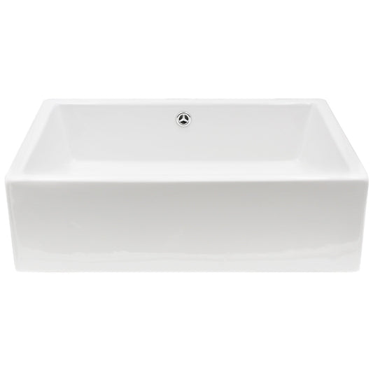 Rectangle bright white glossy porcelain vessel sink w/overflow