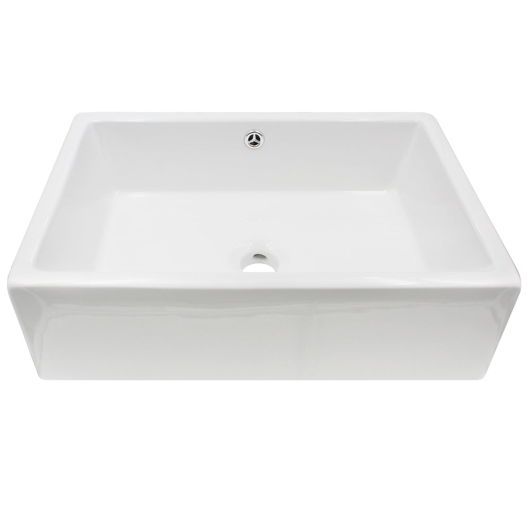 Rectangle bright white glossy porcelain vessel sink w/overflow