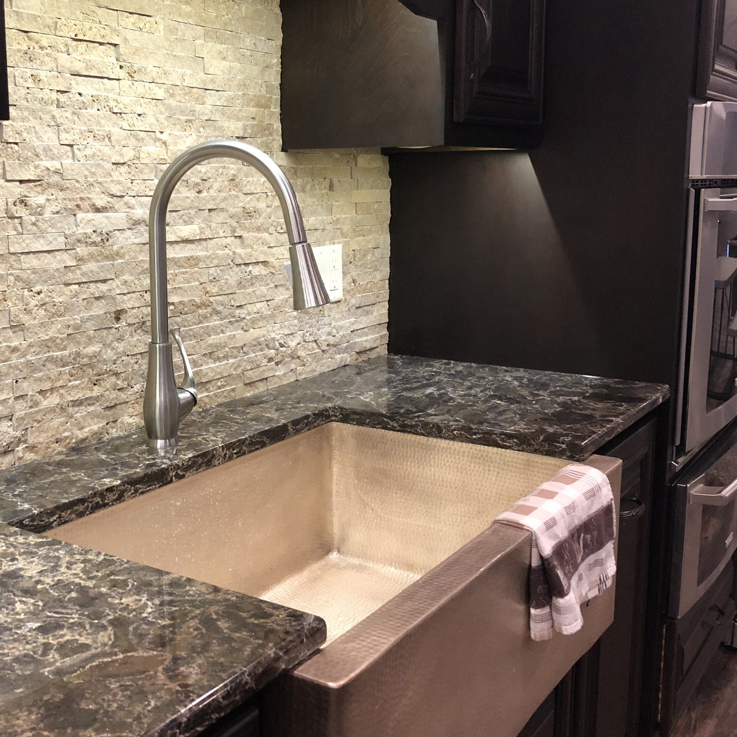 brushed nickel pull down kitchen faucet farmhouse sink