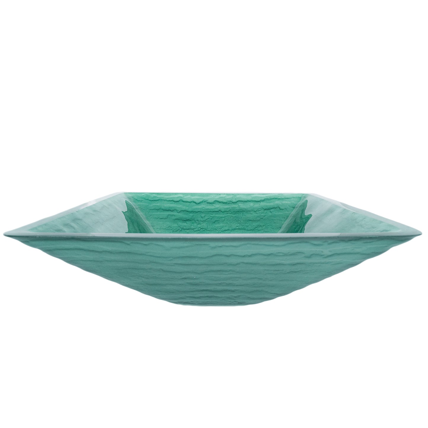 square glass vessel green sink